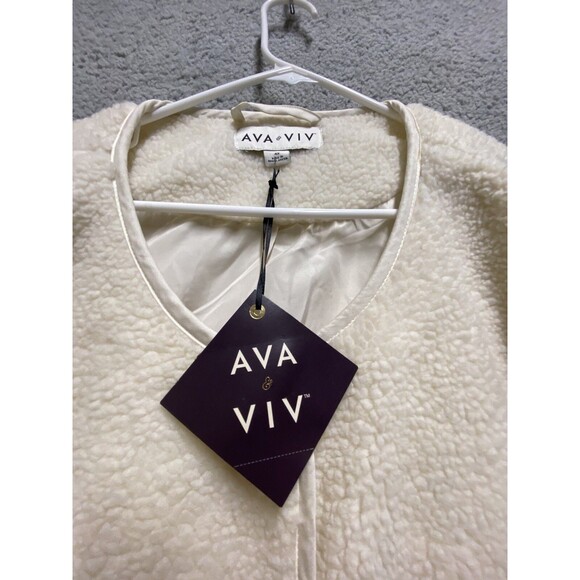 Ava & Viv Womens 4X Cream Sherpa Fleece Coat Snap Buttons Lined - Picture 4 of 11